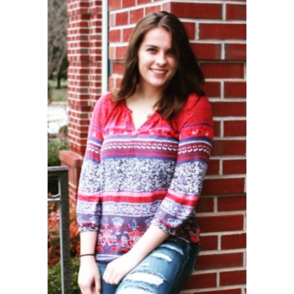 Beach Lunch Lounge Boho  Split Neck Long sleeve top  Size S